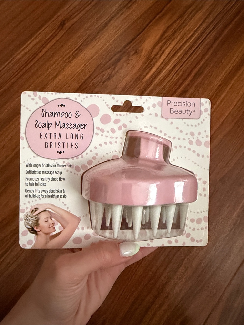 Precision Beauty Pink Shampoo & Scalp Massager with Extra-Long Bristles